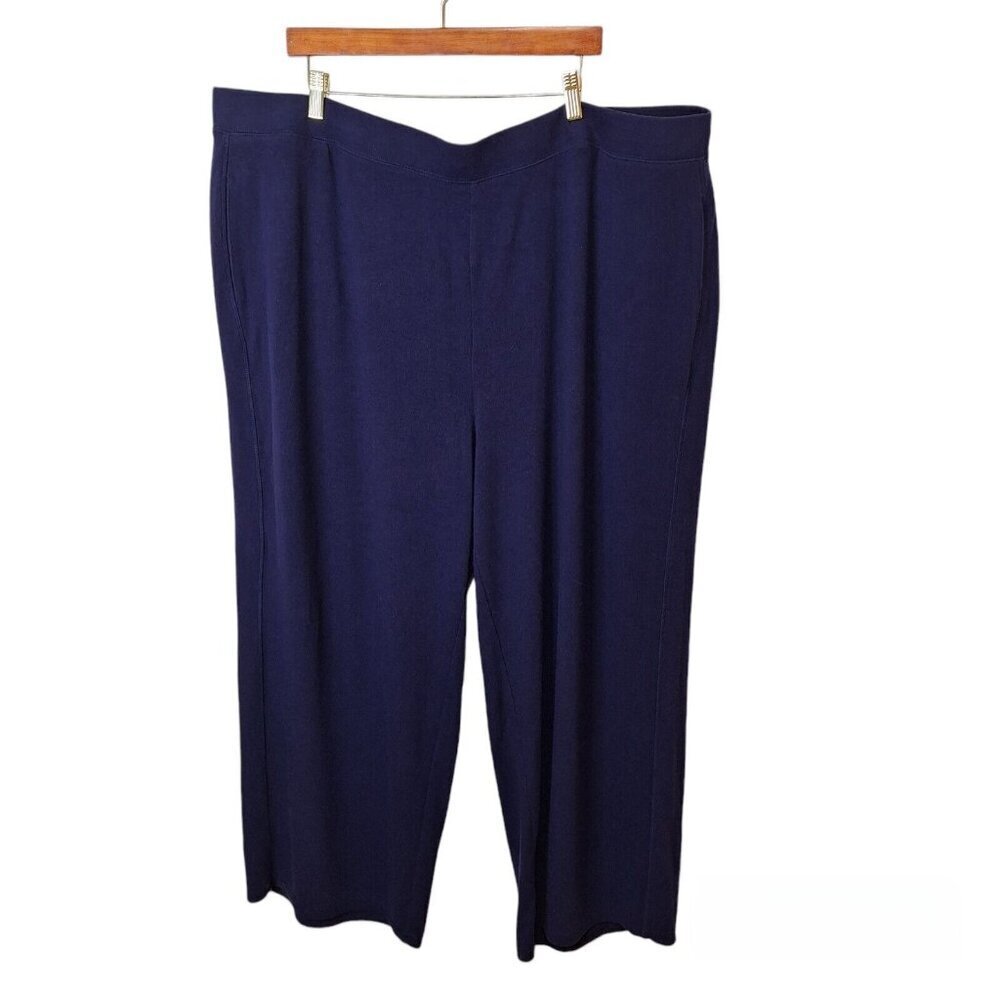 Lisa Rinna Collection Womens Size 3X Wide Leg Brushed Hacci Pant Blue Stretch